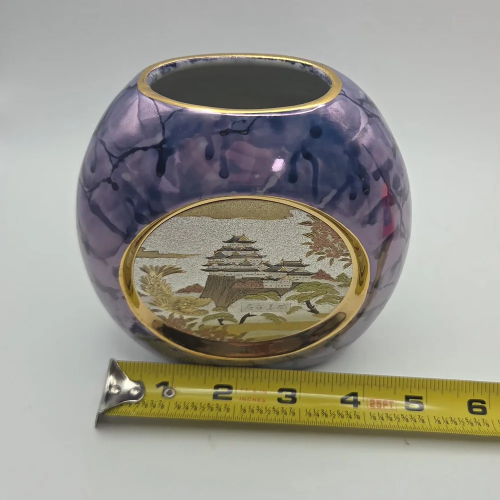 The Art Of Chokin Vase 24k Gold Edged Marbled Purple Blue